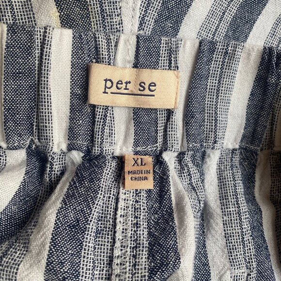Per Se Blue Striped Cropped Linen Blend Tie Waist Beachy Boho Pants XL - Picture 10 of 12